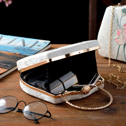 Ivory Embroidered Lotus & Butterfly Handbag – Elegance Woven in Tradition