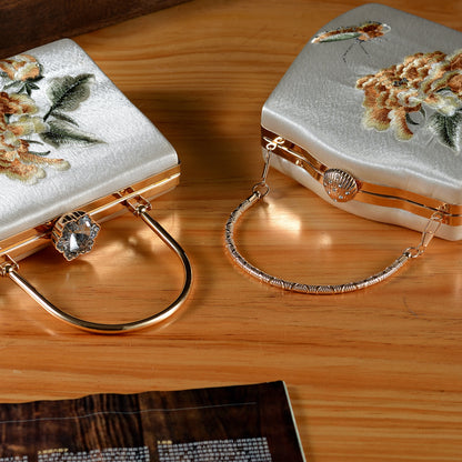 Elegant Peony & Butterfly Embroidered Silk Clutch | Handcrafted Chinese-Style Evening Bag