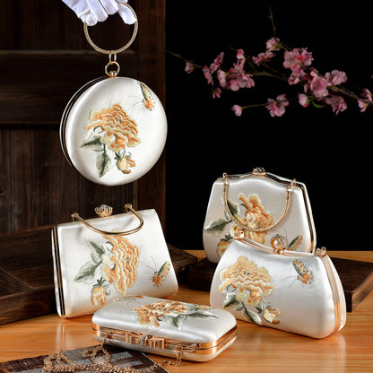 Elegant Peony & Butterfly Embroidered Silk Clutch | Handcrafted Chinese-Style Evening Bag
