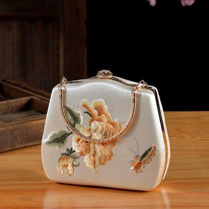 Elegant Peony & Butterfly Embroidered Silk Clutch | Handcrafted Chinese-Style Evening Bag