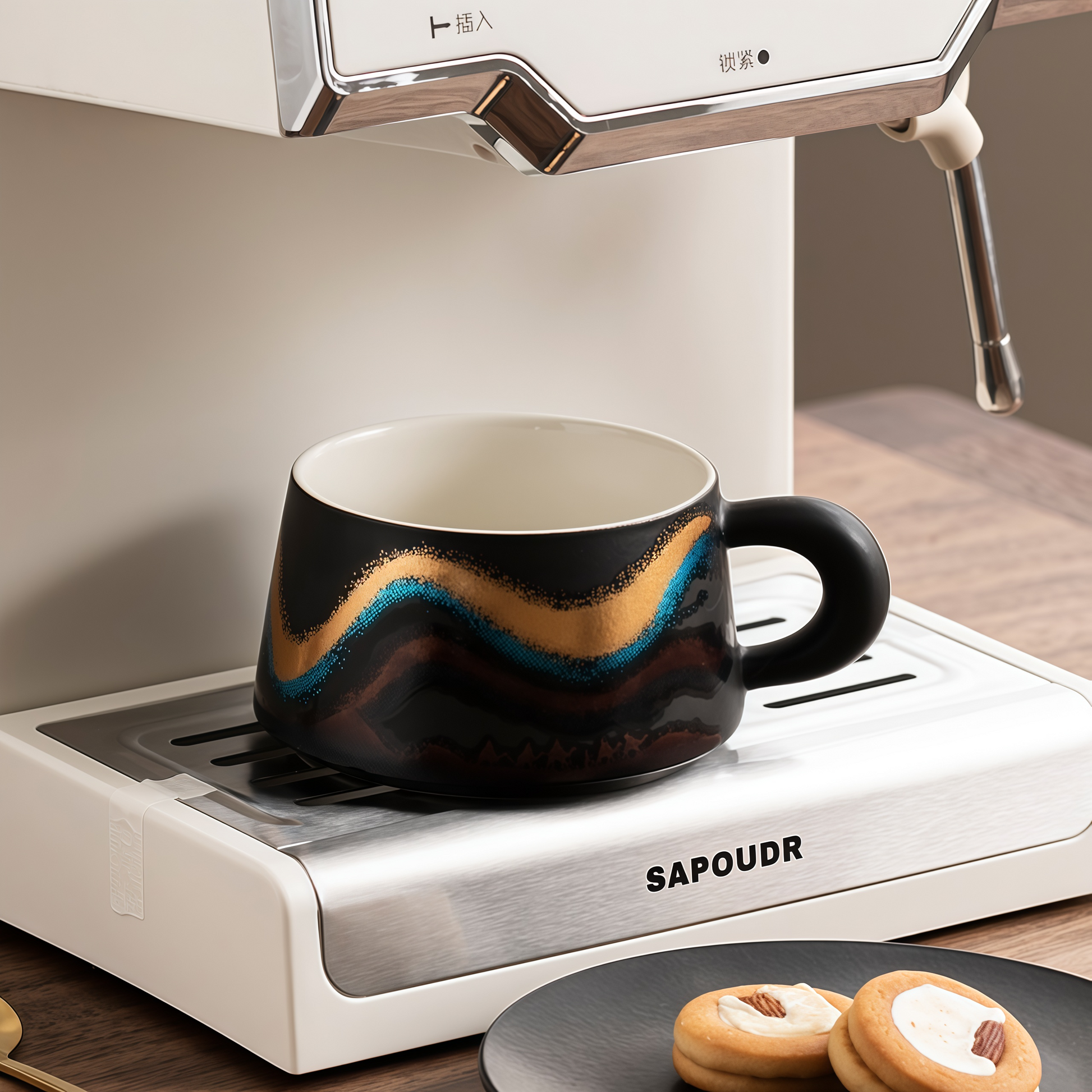 Silk Road Ceramic Coffee Cup Set｜Golden Lines, Timeless Sips