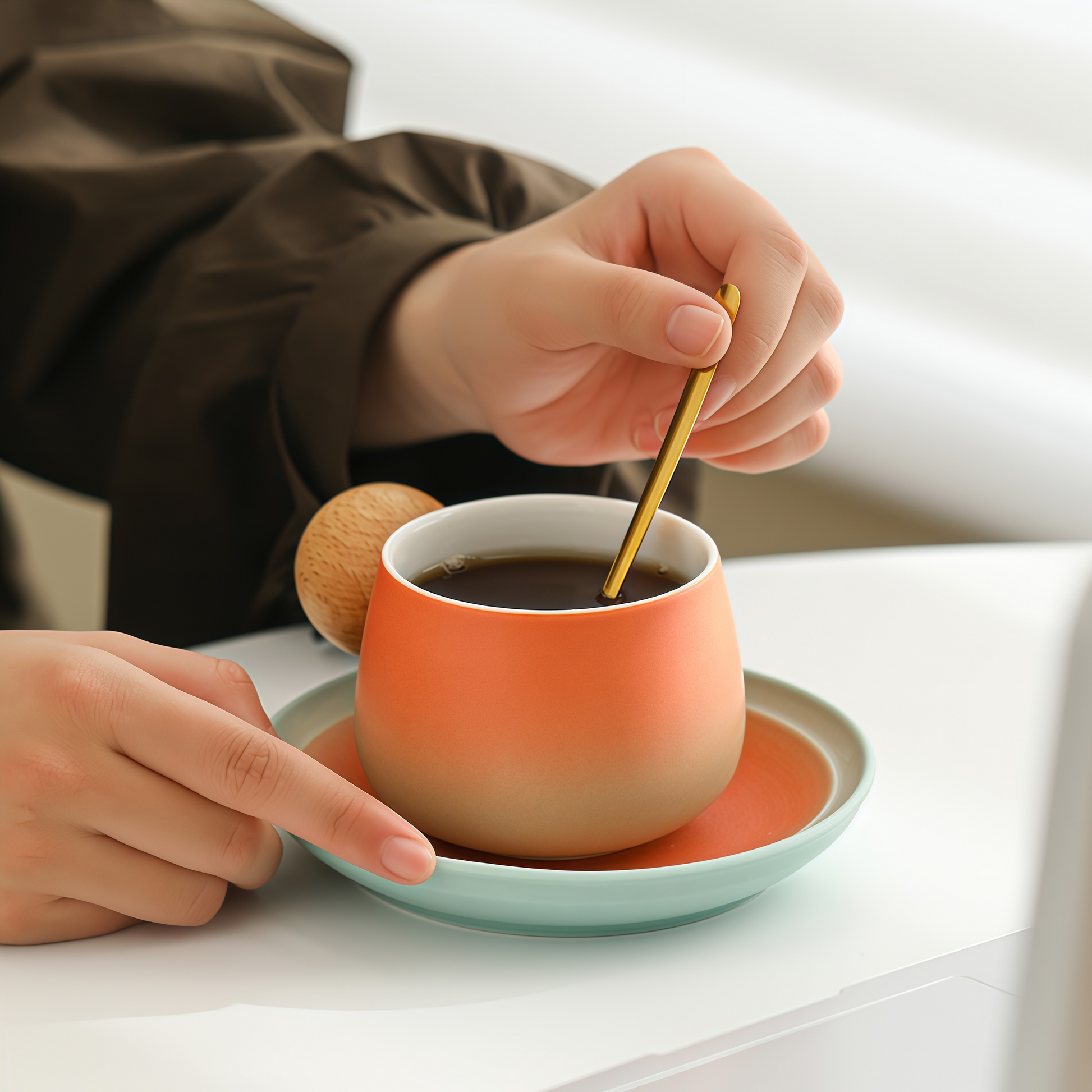 Gradient Colour Joy Coffee Cup | 250ml Ceramic Mug with Wooden Handle
