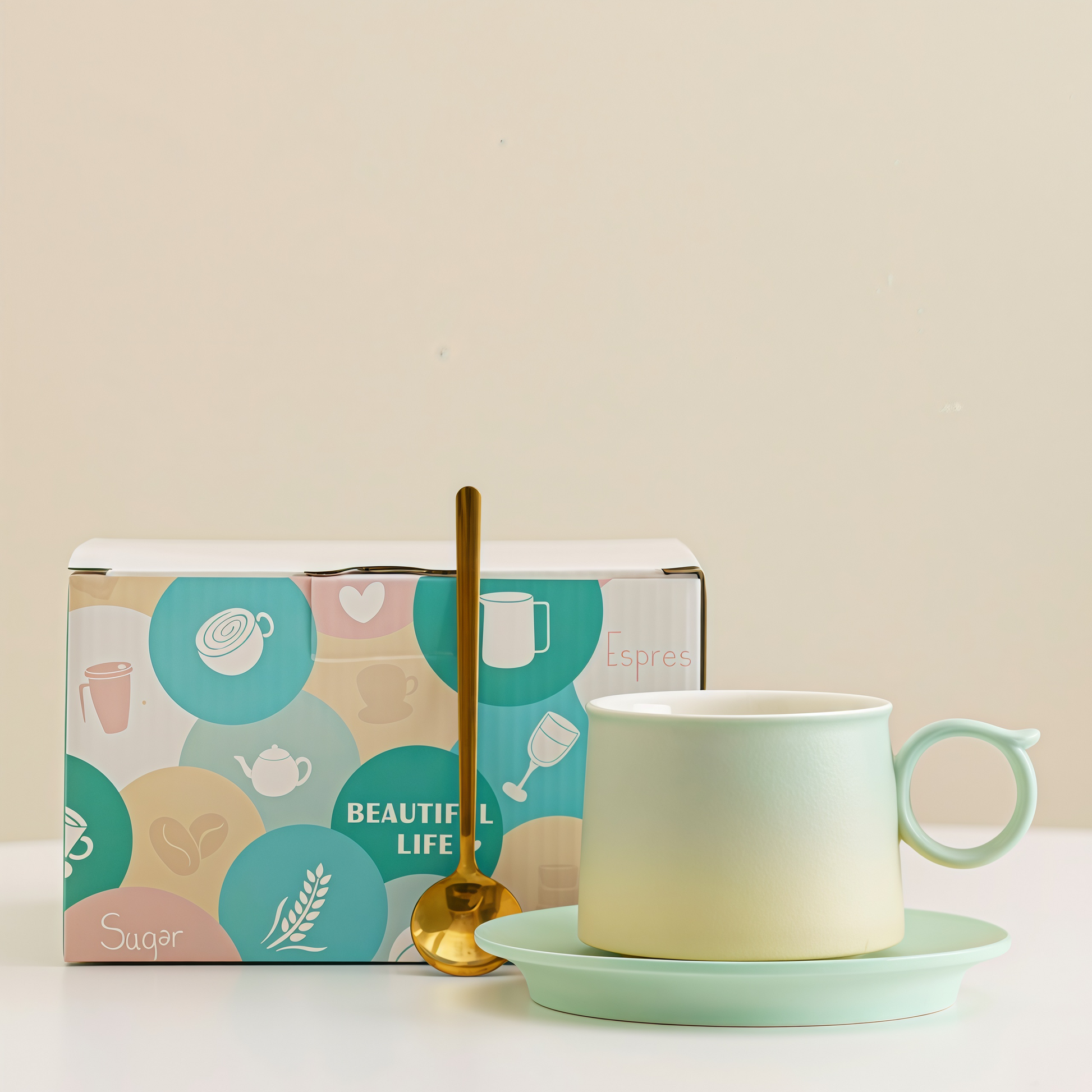 Gradient Pastel Coffee Cup | 250ml Ceramic Mug & Saucer Gift Set