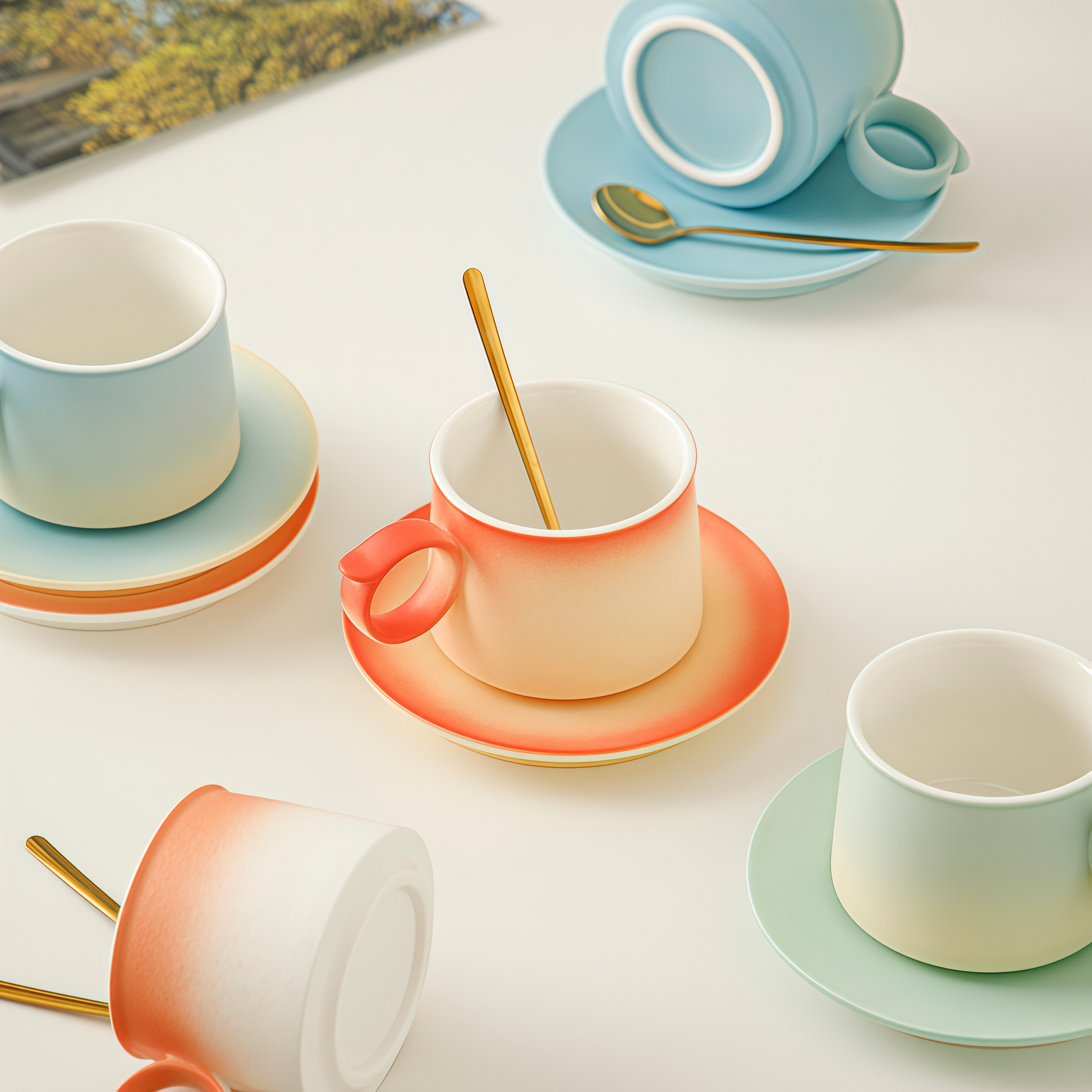 Gradient Pastel Coffee Cup | 250ml Ceramic Mug & Saucer Gift Set