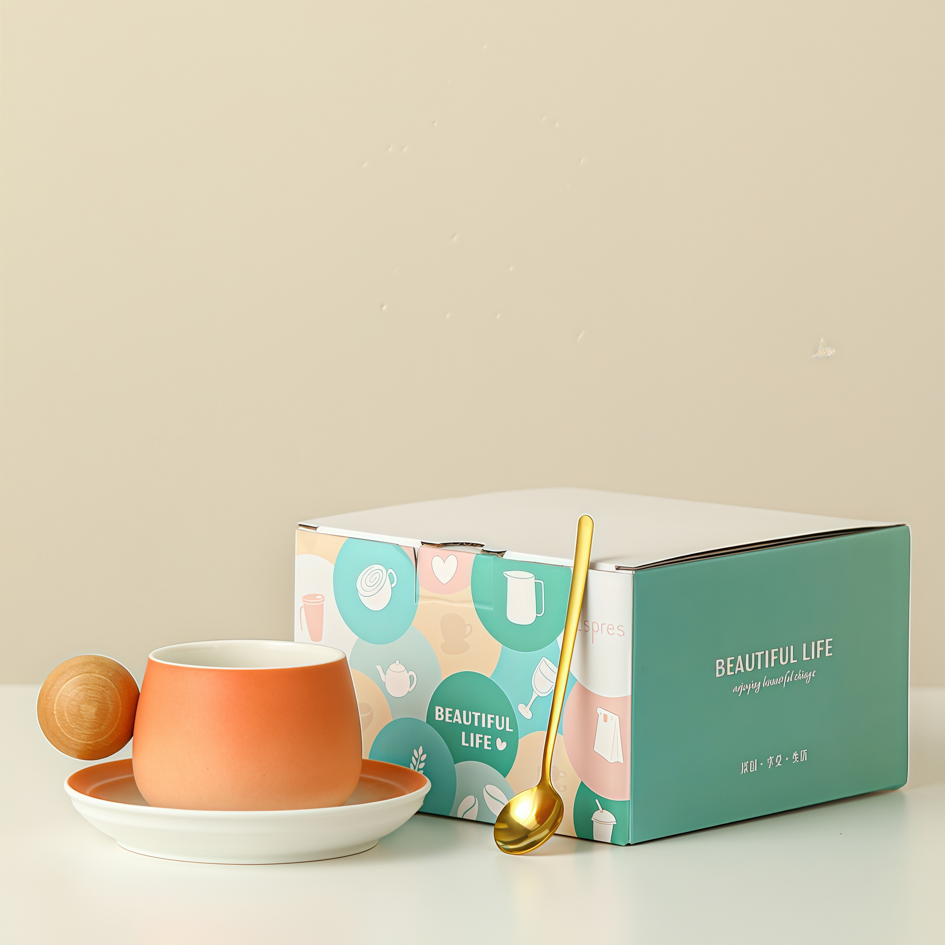 Gradient Colour Joy Coffee Cup | 250ml Ceramic Mug with Wooden Handle