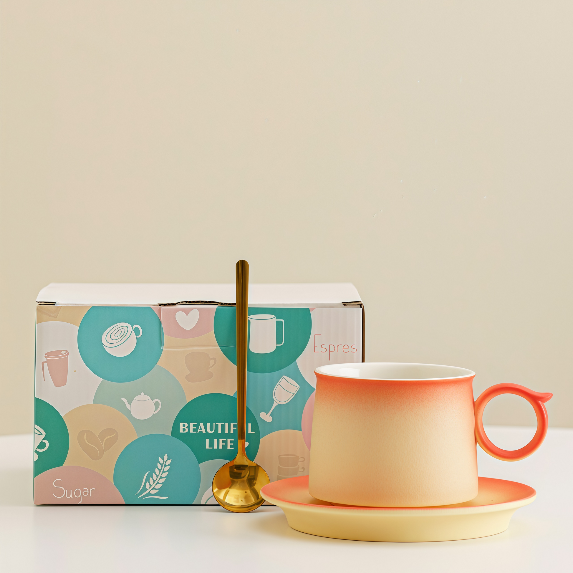 Gradient Pastel Coffee Cup | 250ml Ceramic Mug & Saucer Gift Set