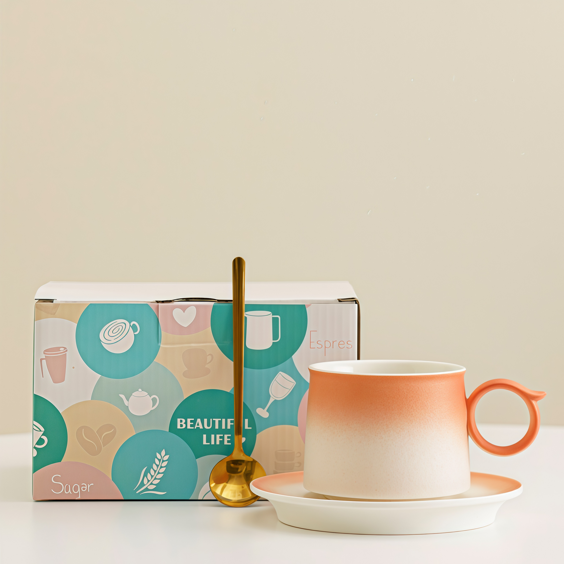 Gradient Pastel Coffee Cup | 250ml Ceramic Mug & Saucer Gift Set