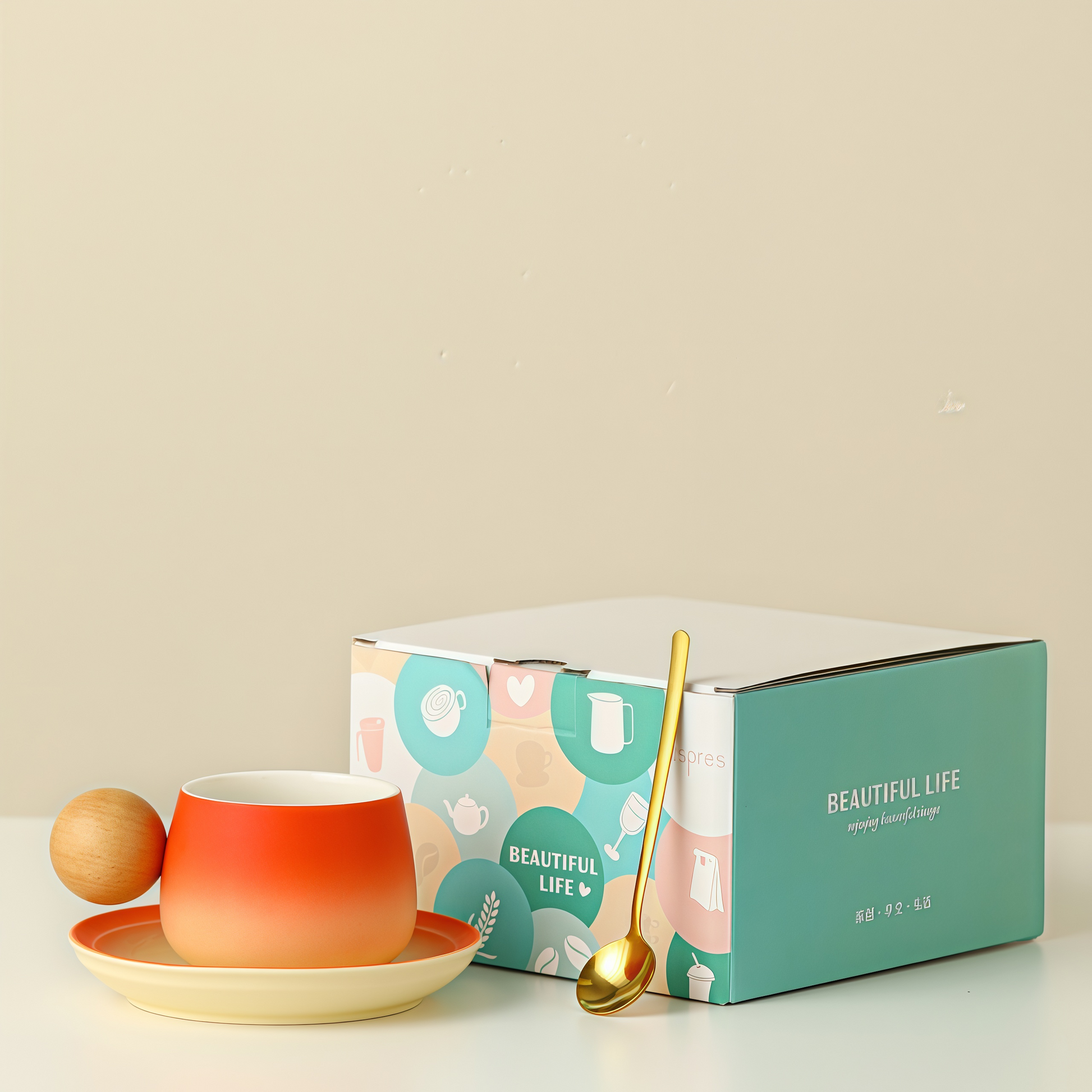 Gradient Colour Joy Coffee Cup | 250ml Ceramic Mug with Wooden Handle