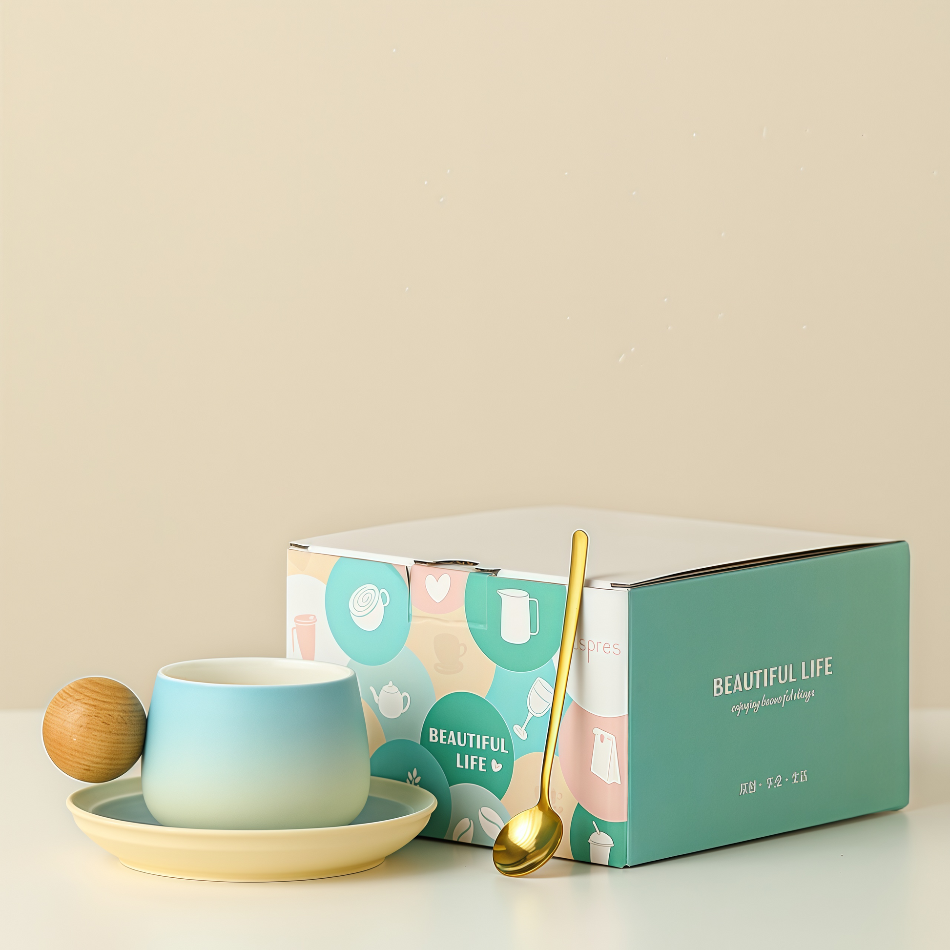 Gradient Colour Joy Coffee Cup | 250ml Ceramic Mug with Wooden Handle