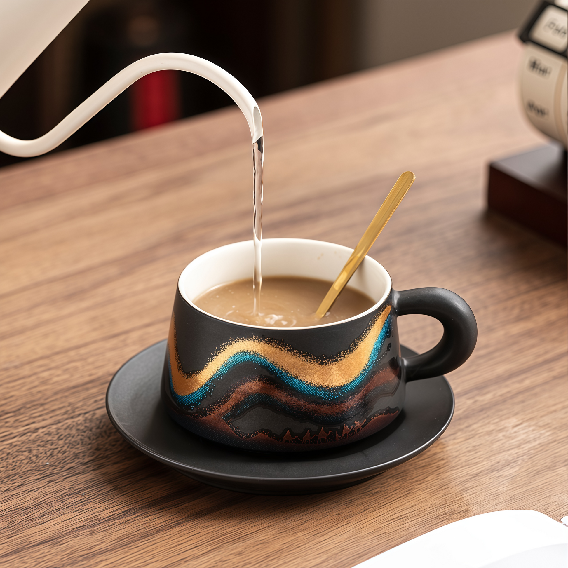 Silk Road Ceramic Coffee Cup Set｜Golden Lines, Timeless Sips