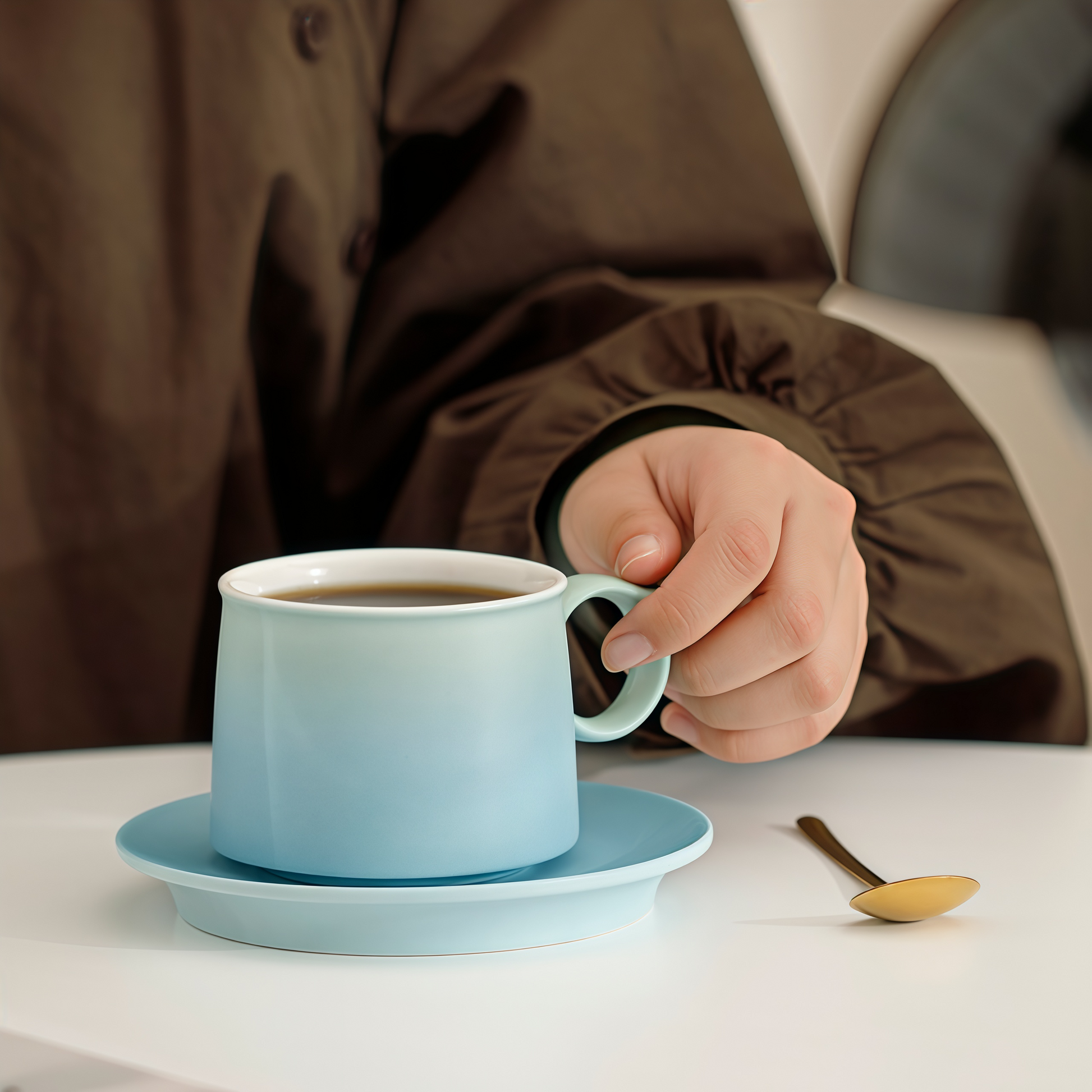 Gradient Pastel Coffee Cup | 250ml Ceramic Mug & Saucer Gift Set