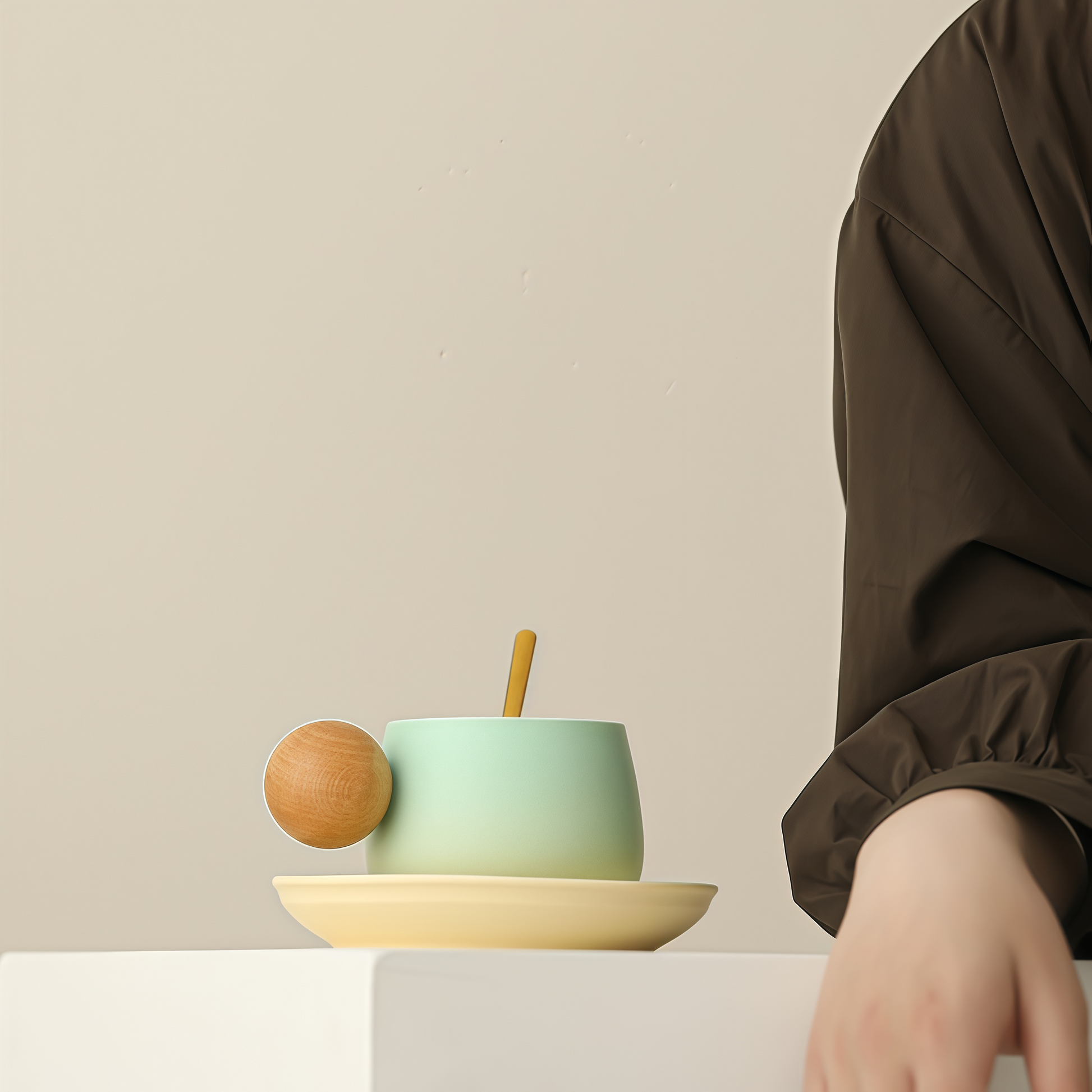 Gradient Colour Joy Coffee Cup | 250ml Ceramic Mug with Wooden Handle
