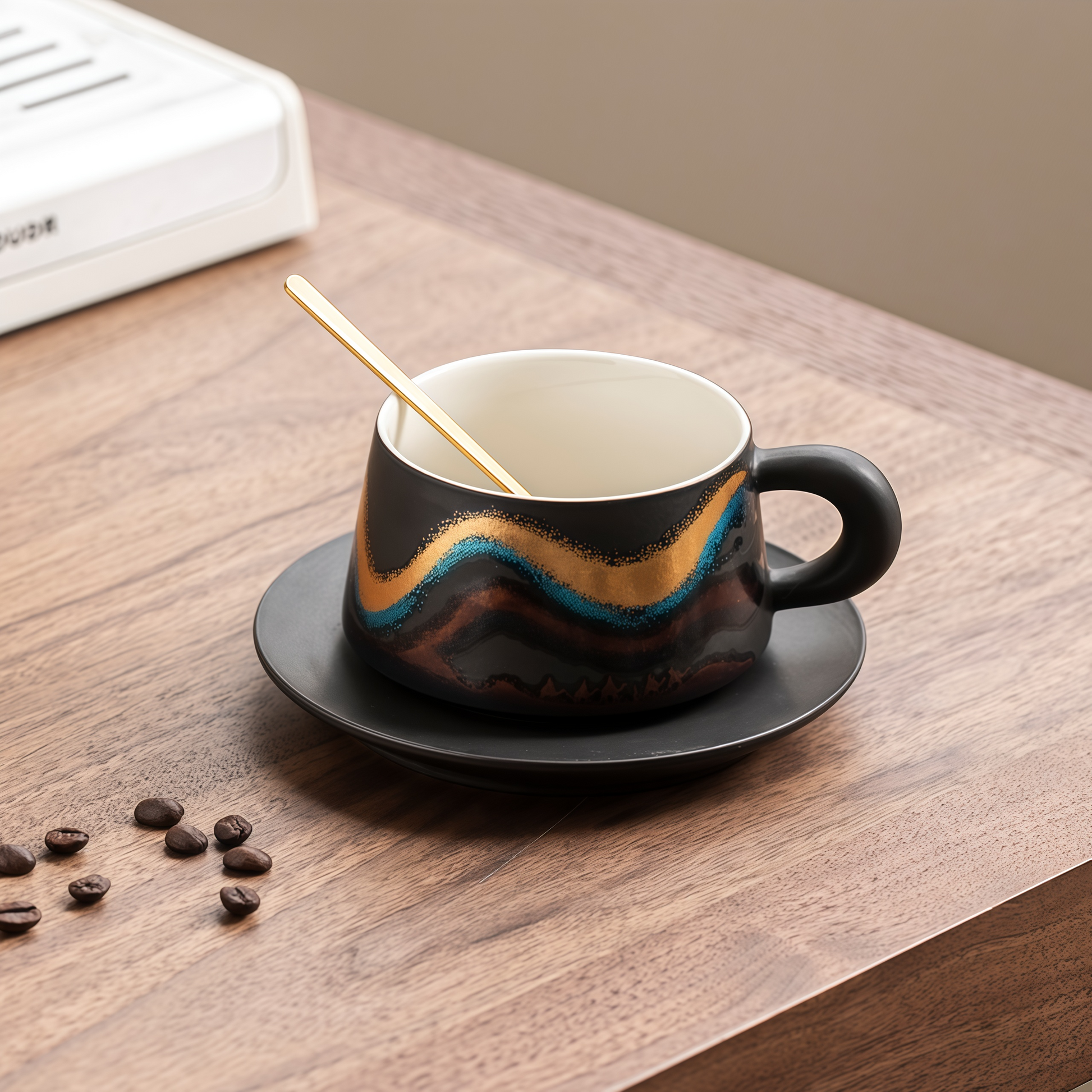 Silk Road Ceramic Coffee Cup Set｜Golden Lines, Timeless Sips
