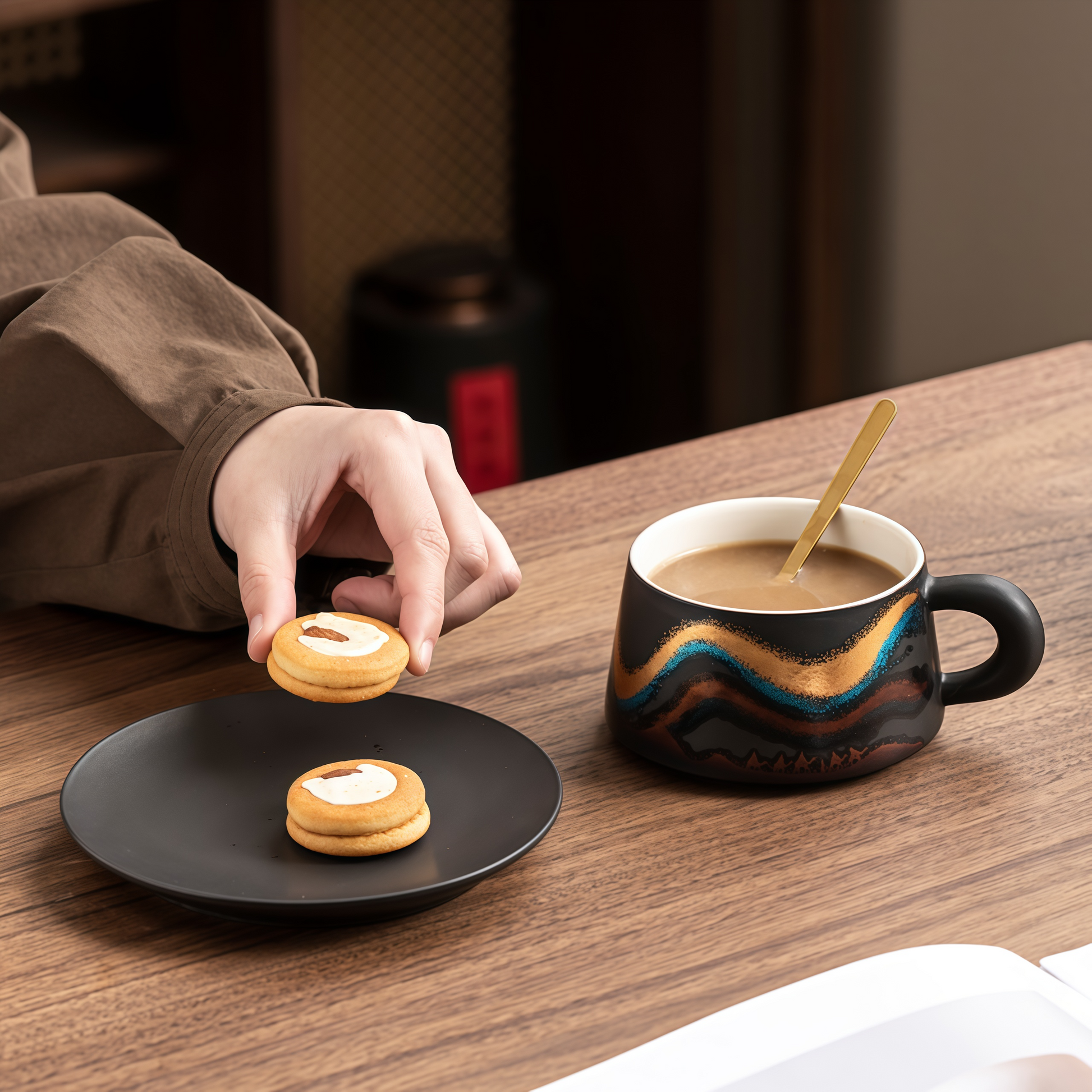 Silk Road Ceramic Coffee Cup Set｜Golden Lines, Timeless Sips