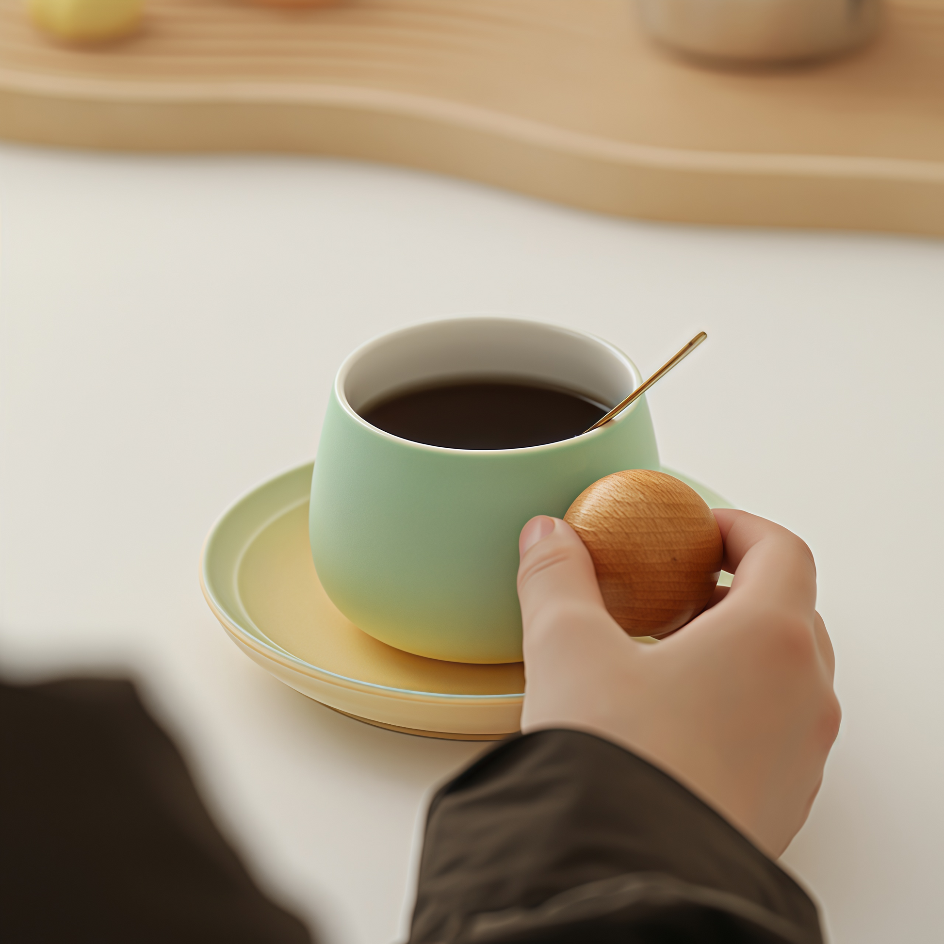 Gradient Colour Joy Coffee Cup | 250ml Ceramic Mug with Wooden Handle
