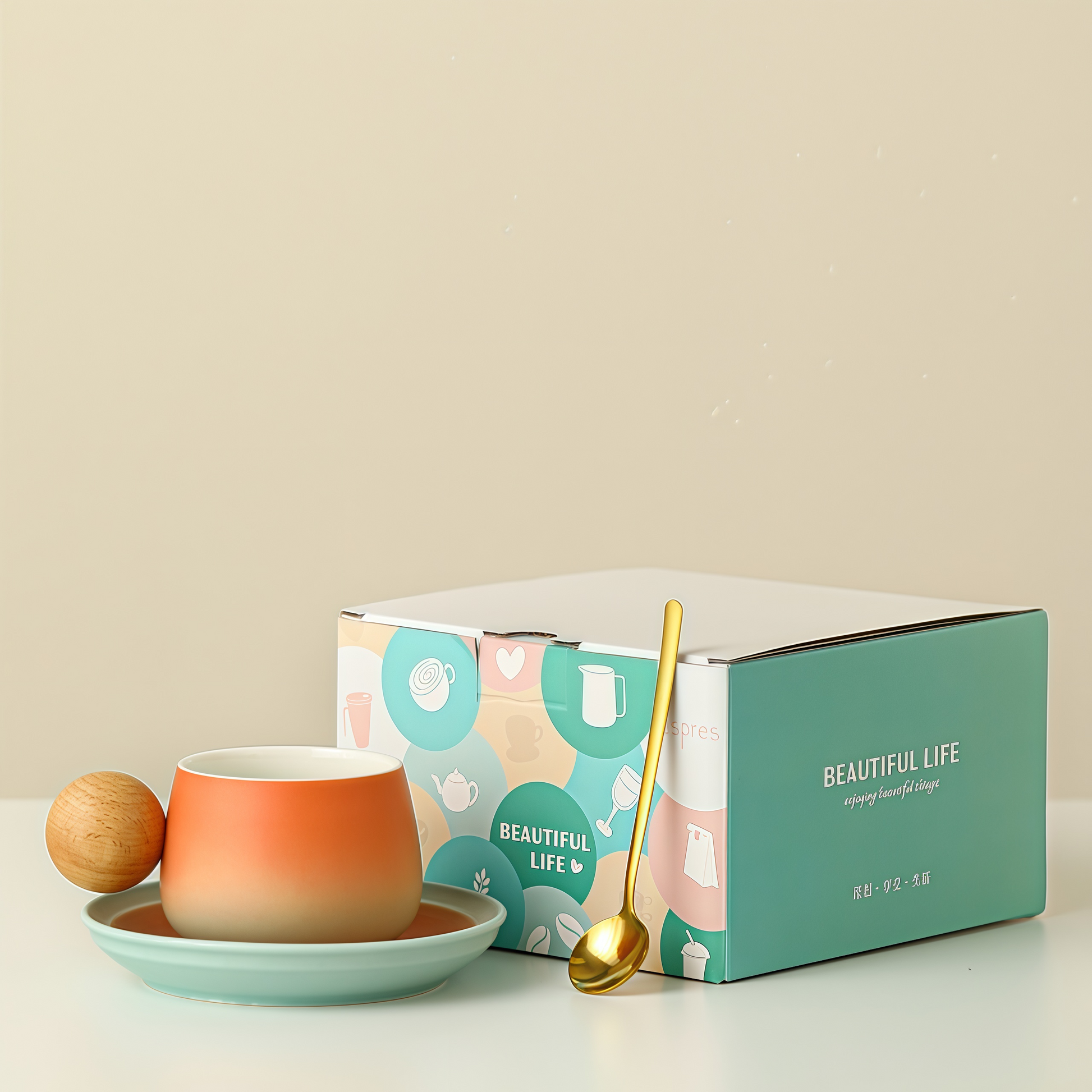 Gradient Colour Joy Coffee Cup | 250ml Ceramic Mug with Wooden Handle
