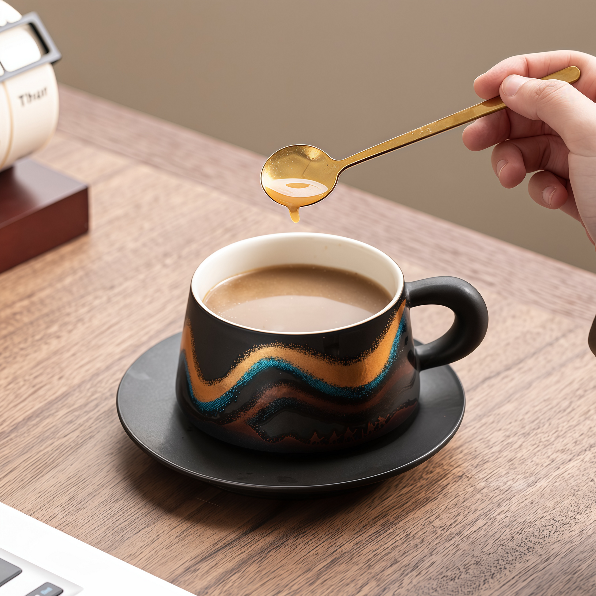 Silk Road Ceramic Coffee Cup Set｜Golden Lines, Timeless Sips