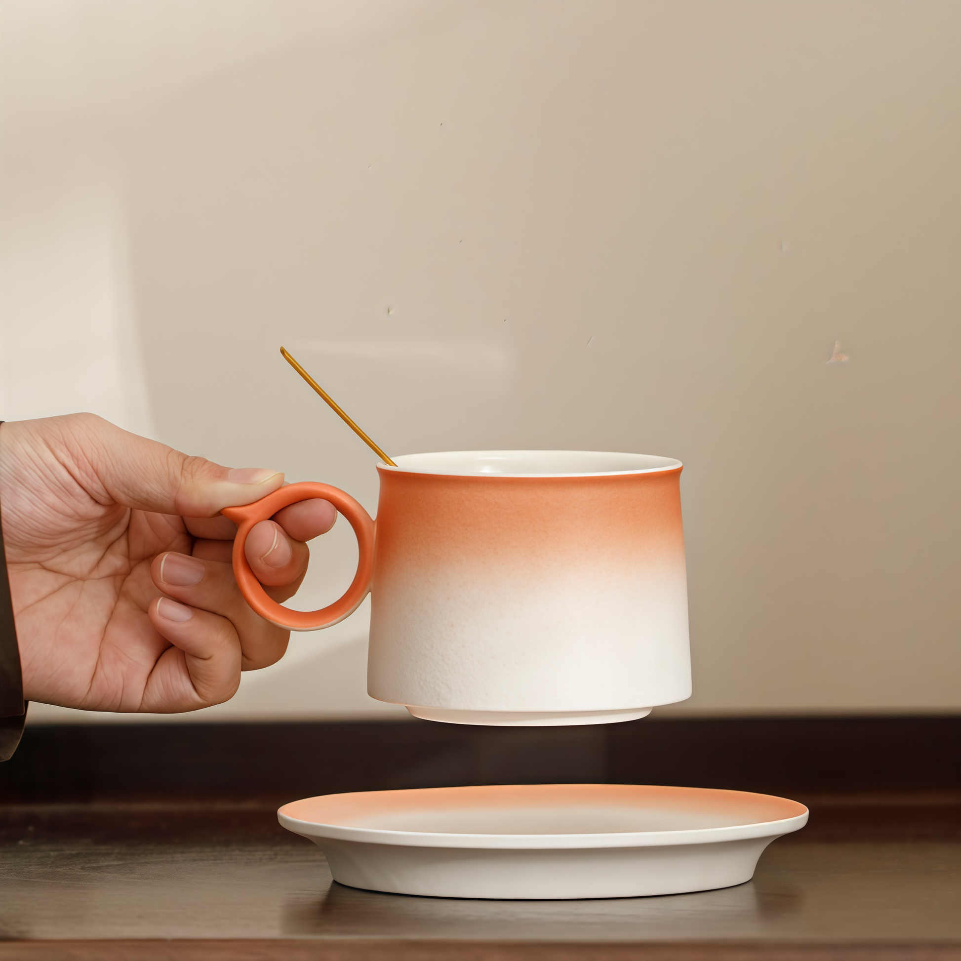 Gradient Pastel Coffee Cup | 250ml Ceramic Mug & Saucer Gift Set