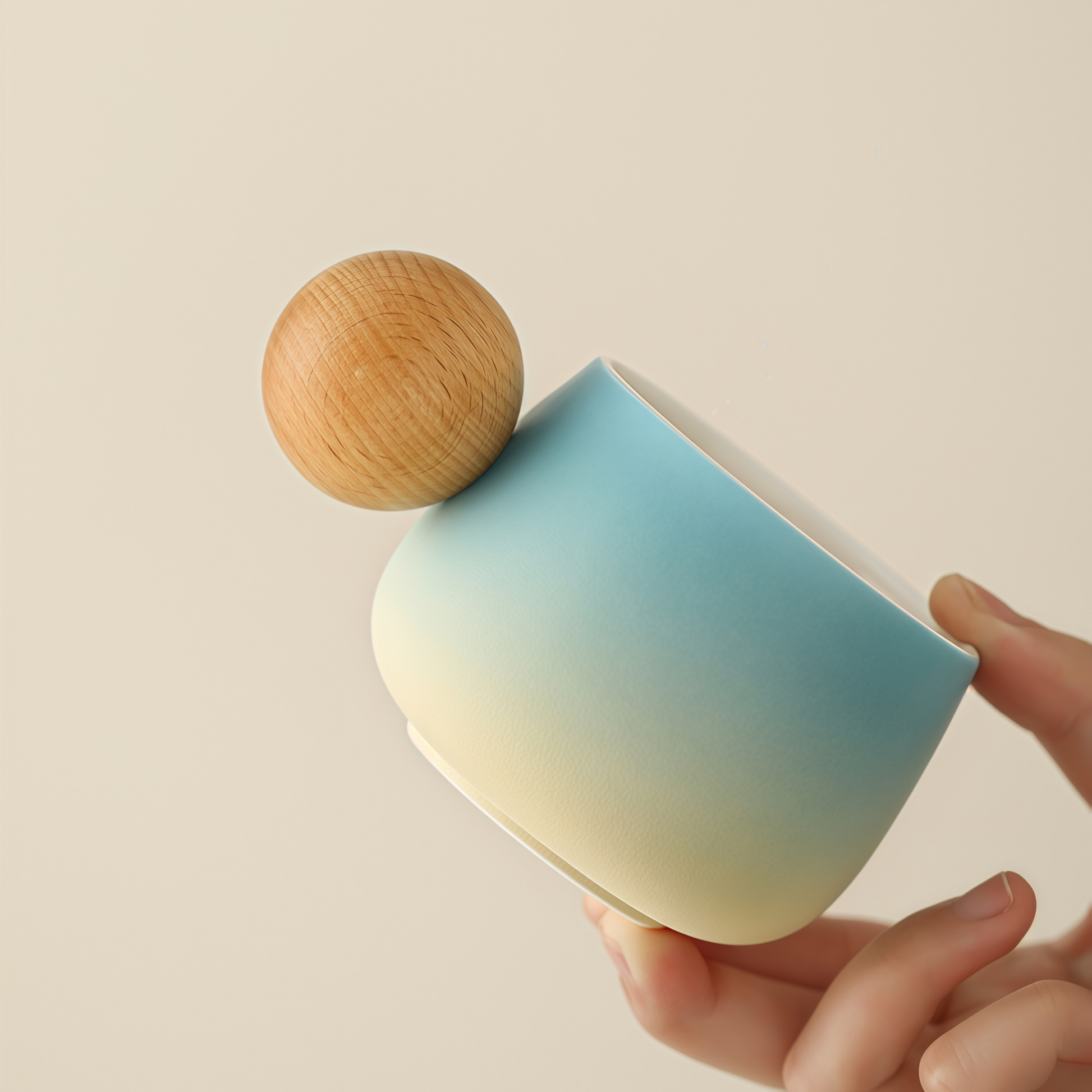 Gradient Colour Joy Coffee Cup | 250ml Ceramic Mug with Wooden Handle