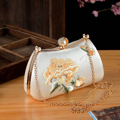 Elegant Peony & Butterfly Embroidered Silk Clutch | Handcrafted Chinese-Style Evening Bag