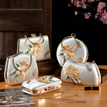 Elegant Peony & Butterfly Embroidered Silk Clutch | Handcrafted Chinese-Style Evening Bag
