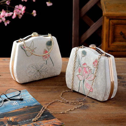 Ivory Embroidered Lotus & Butterfly Handbag – Elegance Woven in Tradition