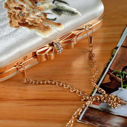 Elegant Peony & Butterfly Embroidered Silk Clutch | Handcrafted Chinese-Style Evening Bag