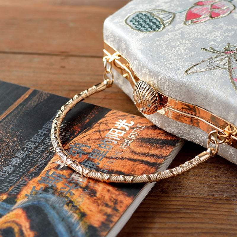 Ivory Embroidered Lotus & Butterfly Handbag – Elegance Woven in Tradition